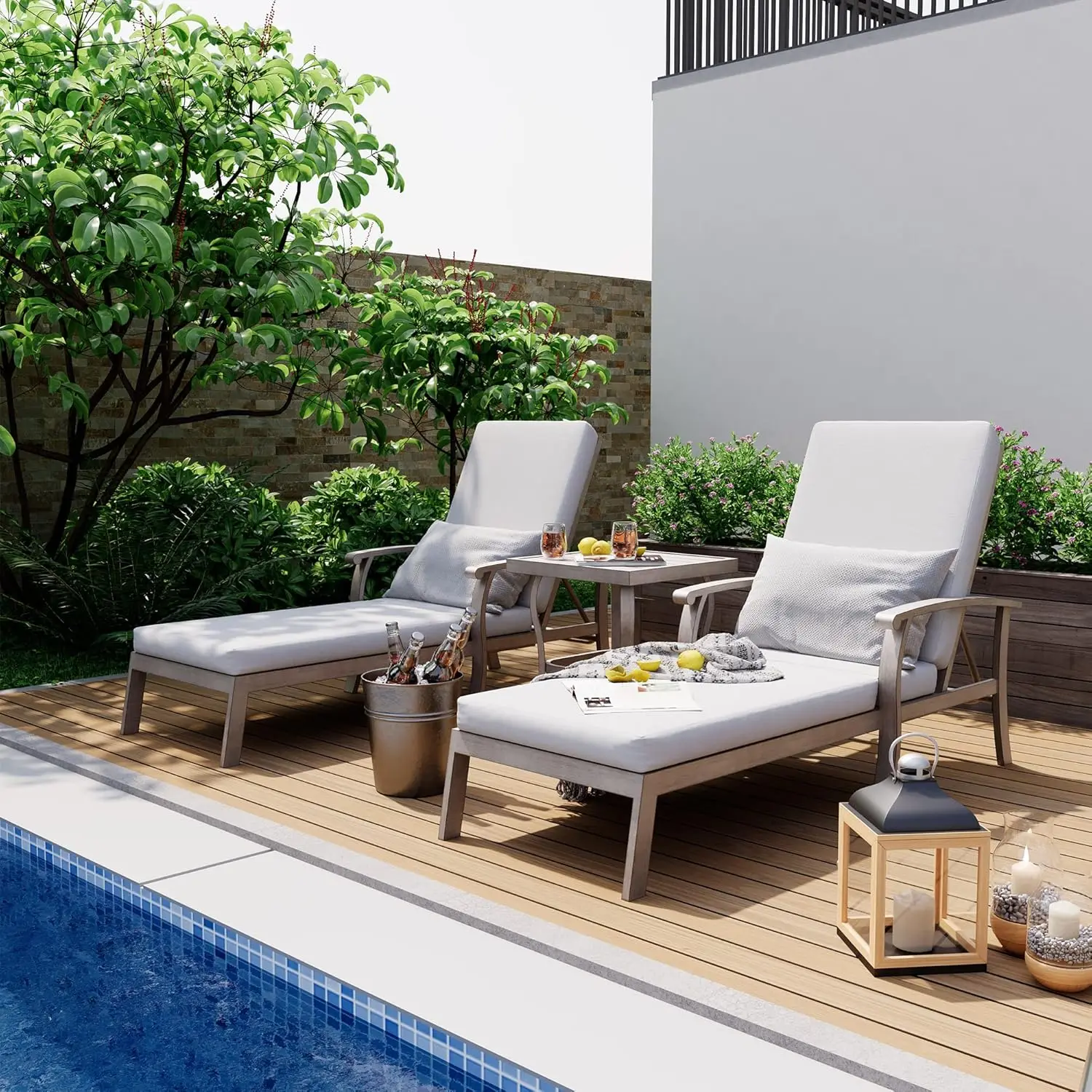 Aluminum Patio Chaise Lounge Set 3 Pieces, Aluminum Patio Lounge Chair with Side Table, Pool Lounge Chair with, Customized